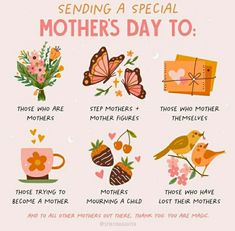 a mothers day poster with flowers and butterflies