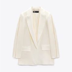 Zara Linen Blend Lace Insert Blazer Ecru Color Simply Beautiful Elegant Cream Zara Blazer, Elegant Off White Outerwear For Spring, Elegant Winter White Blazer For Spring, Ivory Suit, Cut Blazer, Zara Tweed, Tan Woman, Pink Suit, Single Button Blazer