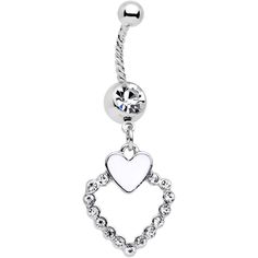 14 Gauge (1.6mm), 7/16" (11mm), 316L Surgical Grade Stainless Steel Twisted Curved Barbell, 5mm Ball End Clear Gem White Heart Romance Twisted Dangle Belly Ring Twice the hearts means you're going to look twice as lovely in our 14 gauge navel ring. Details set this piece apart, like the twisted styling of the 7/16" durable 316L surgical grade stainless steel twisted curved barbell and the clear gems covering the heart-shaped dangle - finished with an elegantly simple white heart. Why settle for Belly Piercing Jewelry, Jewelry Promotion, Navel Jewelry, Dangle Belly Rings, Cute Tattoos For Women, Navel Ring, Tongue Rings, Belly Piercing, Belly Button Piercing