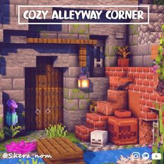 an image of a computer game with the title cozy alleyway corner written above it