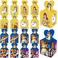 the beauty and the beast party supplies are shown in various colors, shapes and sizes