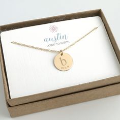 You'll want to wear this personalized necklace everyday. This initial necklace is personalized with an initial and a date. Choose your children, grandchildren or anyone special to you and remember them when you wear it. Choose a birth date or any special occasion date. - .5 inch disc - choice of 14k gold fill or sterling silver - choose 1 - 4 discs per necklace (contact me if you need more) A perfect gift for mom, your necklace will arrive in a complimentary gift box. Please visit my home page t Name Initial Pendant Necklace For Anniversary Gift, Name Initial Pendant Necklaces For Anniversary Gift, Adjustable Initial Necklace For Mother's Day Anniversary, Adjustable Initial Necklace For Anniversary And Mother's Day, Mother's Day Anniversary Initial Necklace, Round Pendant Necklace With Name For Anniversary, Customizable Initial Pendant Necklace For Anniversary, Name Initial Pendant Necklace For Anniversary, Personalized Initial Pendant Jewelry For Wedding