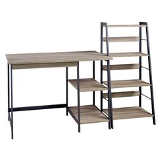 Soho Home Office Desk and Shelf Ash-Z1411838 Desk With Bookcase, Wood And Metal Desk, Modern Home Office Desk, 4 Shelf Bookcase, Sleek Desk, Metal Bookcase, Swivel Chair Desk, Soho Home, Two Shelves