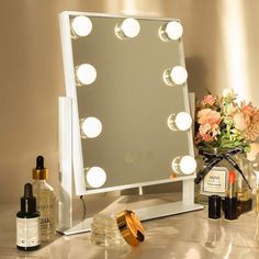 Perfect Size - (12"x10" ) The suitable size of makeup mirror with lights allows you to get your entire face in view at once. Perfect for those who do have not enough room and budget for a large makeup mirror.360-degree free rotation can fix at any position to give you the perfect makeup viewing angle.
3 Color Lights and Adjustable Brightness - lighted makeup mirror with warm light/daylight /cold light three-tone settings. Adjustable brightness is met your brightness requirement. Light Up Vanity, Hollywood Mirror With Lights, Hollywood Makeup Mirror, Hollywood Vanity Mirror, Vanity Mirror With Lights, Makeup Vanities, Lighted Makeup Mirror, Hollywood Lights, Lighted Vanity