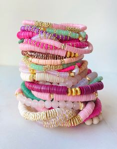 This listing is for 1 bracelet. Styles and colors vary. I will send you a randomly chosen bracelet from my stock. Diy Collier, Clay Bracelet, Diy Bracelet Designs, Summer Bracelets, Beads Bracelet Design, Beaded Bracelets Diy, Custom Bracelets, Lovely Jewellery, Bijoux Diy