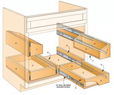 the drawer drawers are open and closed to show what's inside them, which is labeled