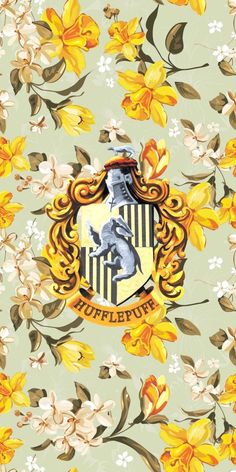 the hog potter crest surrounded by yellow flowers