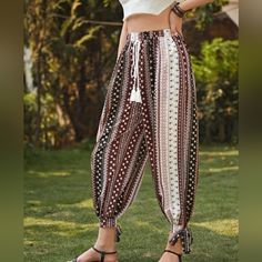 New Without Tags Casual Brown Bottoms For Festival, Brown Casual Pants For Festivals, Casual Brown Pants For Festival, Bohemian Brown Pants For Vacation, Bohemian Style Brown Pants For Vacation, Hippie Pants, Harem Pants, Pant Jumpsuit, Black And Brown