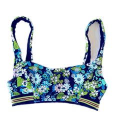 New Without Tags- Aerie Floral Scoop Bikini Top Never Worn Size: Xxs Aerie Swim, Womens Swim, Blue Green, Color Blue, Tags, Floral, Green, Women Shopping, Blue