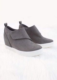 These sneakers feature a hidden wedge to give you just a little lift! High quality faux suede material with a faux leather heel. Wedge height 2.5" Hidden Wedge Sneakers, Faux Leather Heels, Studded Sandals, Wedge Sneakers, Sneakers Grey, Suede Material, Sporty Look, Online Boutiques, Cute Shoes