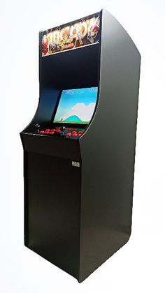 an arcade machine is shown with the screen on it's side and its door open