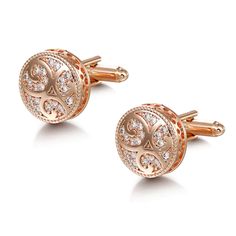 Rose Gold Cylinder Clear Stone Cufflinks Rose Gold Cufflinks For Formal Occasions, Luxury Rose Gold Cufflinks For Formal Occasions, Rose Gold Formal Cufflinks, Elegant Rose Gold Cufflinks For Business, Classic Rose Gold Cufflinks For Formal Occasions, Rose Gold Cuff Jewelry For Formal Occasions, Elegant Rose Gold Cuff Jewelry, Rose Gold Jewelry With Polished Finish For Business, Elegant Rose Gold Cufflinks For Wedding