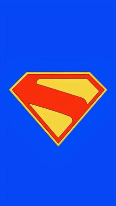 a red and yellow superman logo on a blue background