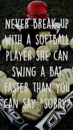 a heart made out of baseballs and bats with the words never break up with a softball player she can swing a bat faster than you can say