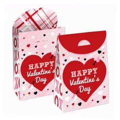 two valentine's day gift bags with the words happy valentine's day on them