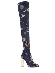 Emilio Pucci - 110mm Zodiac Suede Over The Knee Boots Zodiac Boots, Thigh High Platform Boots, Stretch Thigh High Boots, Knee High Heel Boots, Blue Suede Boots, Suede Over The Knee Boots, Shoes Boots Heels, Heels Blue, Thigh High Suede Boots