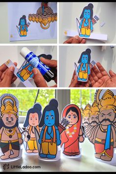 Ramayana Printable Puppets Ramayan Characters, Printable Puppets, Diwali Activities, Craft Work For Kids, Puppets For Kids, Kindergarden Activities, Latest Simple Mehndi Designs, Puppets Diy, Paper Puppets