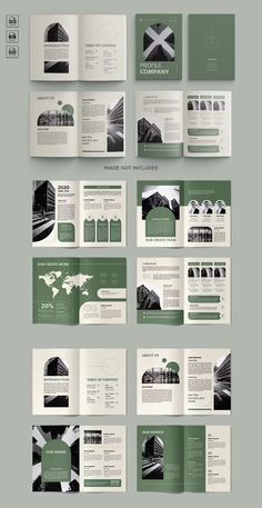 an open brochure with green and white pages