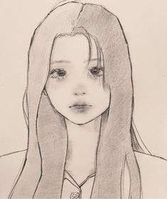 a pencil drawing of a girl with long hair