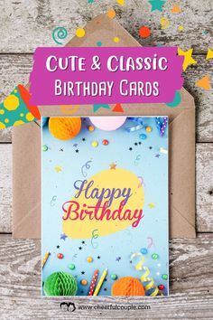 Cute Image of Happy Birthday Card with Colorful Party Elements - Digital Download Birthday Cards For Women, Colorful Party, Happy Birthday Cards