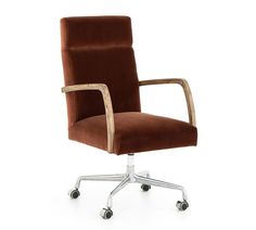 a brown office chair with wheels and casteors on an isolated white background for display