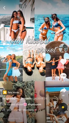 multiple pictures of women in bikinis and swimsuits, with the caption sun kissed most