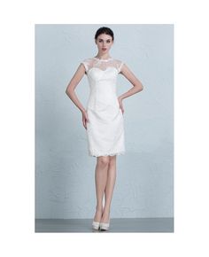 Shop affordable modest sheath scoop neck short lace wedding dress online. Free Shipping and Custom-made. Pro since 2009. Wedding Lace Dress With Illusion Neckline, White Lace Dress With Illusion Neckline, Knee-length Wedding Lace Dress With Lace Trim, Knee-length Lace Trim Wedding Dress, Knee-length Scallop Lace Wedding Dress, Knee-length Lace Wedding Dress With Illusion Neckline, Knee-length Lace Dress With Illusion Neckline For Wedding, Fitted White Lace Dress With Illusion Neckline, Wedding Dresses Reception