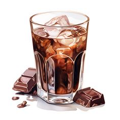 a glass filled with ice and chocolate pieces