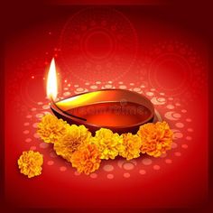 an oil lamp with flowers and candles on a red background for diwaling royalty illustration