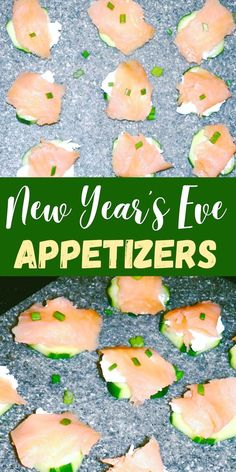 new year's eve appetizers with salmon and cucumber on them