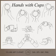 hands with cups clipart set