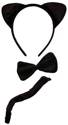 a black cat ears and tail with a bow tie on it's headband