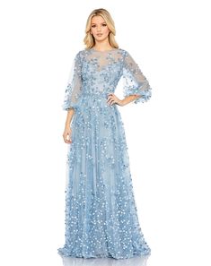 Embroidered Puff Sleeve A-Line Gown Royals Outfit, Formal Wedding Guest Dress, Look Formal, Delicate Embroidery, Formal Dresses Gowns, Designer Prom Dresses, Chiffon Gown, Mac Duggal, Gowns With Sleeves