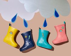 Brighten any rainy day with our lightweight and flexible rain boots that come with an enhanced traction sole. These rubber rain boots are expertly crafted for a healthy fit and all-day comfort to keep little feet dry through every single splash! In between sizes? Pick the larger size. Our calf-length, cushioned cozy socks are specifically designed to pair perfectly with the rain boots, whether you pull them up or fold them over. Selling Stickers, Puddle Jumping, Knit Beanies, Perfect Ten, Fashion Umbrella, Healthy Fit, Teal Yellow, Cozy Socks, Winter Socks