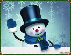 a snowman holding up a sign with the words merry christmas written on it in blue