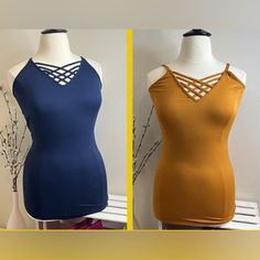 Cami Top Crisscross And Long Waisted Size 2x/3x Nwot A1 Strappy Stretch Cross-tied Tops, Stretch Crisscross Cross-tied Tops, Stretchy Cross-tied Crisscross Tops, Stretch Crisscross Straps Strappy Top, Stretch Crisscross Strappy Tops, Cami Top, Cami Tops, Blue Gold, Criss Cross