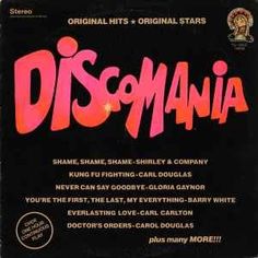 disco mania album cover with the title'disco mania'written in pink on black