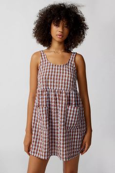 UO Melly Gingham Mini Dress | Urban Outfitters Fashion Souls, Urban Outfitters Romper, Rush Dresses, Future Outfit, Purple Mini Dresses