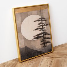 there is a painting on the wall with trees in it