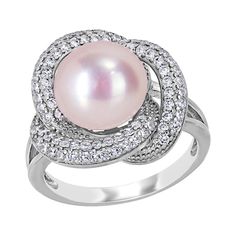 Featuring a dyed pink freshwater cultured pearl and CZ accents set in a stylish knot motif, this Stella Grace ring enhances your ensembles in an elegant way. Featuring a dyed pink freshwater cultured pearl and CZ accents set in a stylish knot motif, this Stella Grace ring enhances your ensembles in an elegant way. Width: 18 mm Metal: sterling silver Finish: polished Packaging: boxedCULTURED PEARL DETAILS Type: freshwater Size: 10.5 mm - 11 mm Shape: round Color: dyed pinkSTONE DETAILS Stone type Pearl Cocktail Ring, Cultured Pearl Ring, Swirl Ring, Women's Rings, Knot Ring, Cubic Zirconia Rings, Pink Pearl, Pink Stone, Pearl Ring