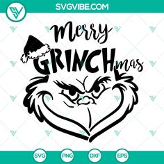 merry grinmas svg file with santa's face in the center and christmas hat on