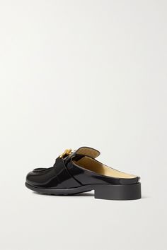 Black Monsieur Mocassin glossed-leather loafers | BOTTEGA VENETA | NET-A-PORTER Backless Loafers, Patent Leather Loafers, Metal Hardware, Leather Loafers, Gold Tone Metal, Net A Porter, Shoe Collection, Smooth Leather, Bottega Veneta