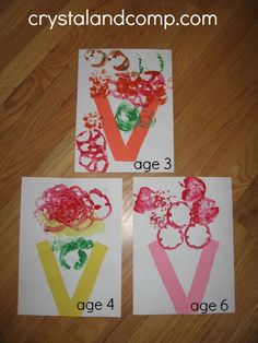 three different types of handprints with the letter v on them, and one is made out of paper