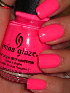 Neon Pink Nail Polish, Neon Pink Nails, Neon Nail Polish, China Glaze Nail Polish, Colorful Nails, Shocking Pink, Summer Nails Colors