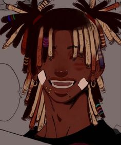 a drawing of a woman with dreadlocks and piercings on her head, smiling