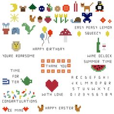 an old school pixel art poster with the words happy birthday written in different font and numbers