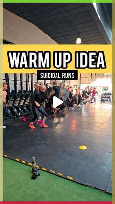 a group of people riding skateboards on top of a gym floor with the words warm up idea