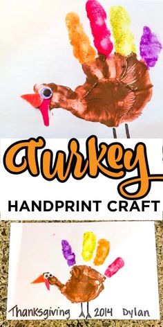 thanksgiving turkey handprint craft for kids that is easy to make and looks great on the table