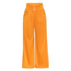 Yellow Button Wide Leg Pants with Packet Casual High Waist Dress Pants With Buttons, High Waist Orange Bottoms, High-waisted Solid Color Dress Pants With Buttons, High Waist Solid Bottoms With Button Closure, High Waist Bottoms With Button Closure, Solid Color High-waisted Dress Pants With Buttons, High-waisted Dress Pants With Buttons, High Waist Pants With Button Cuffs, Solid Color Wide Leg Dress Pants With Button Closure