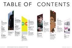 the table of contents is shown in this graphic art work, which includes an image of a woman's face